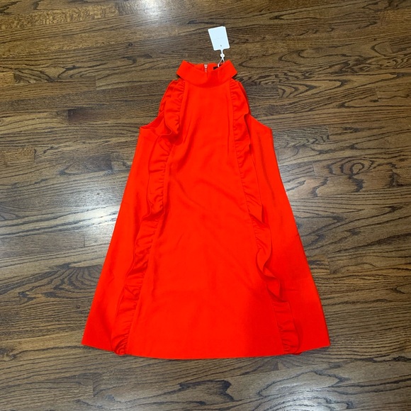 New Ted Baker Torriya Halterneck Ruffle Tunic A-Line Dress Dark Orange Size 2 - Picture 2 of 10